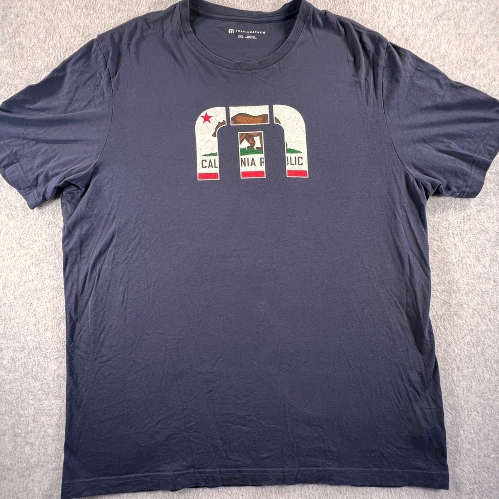 Travis Mathew Mens XXL California Republic Logo T-Shirt Gray Short Sleeve
